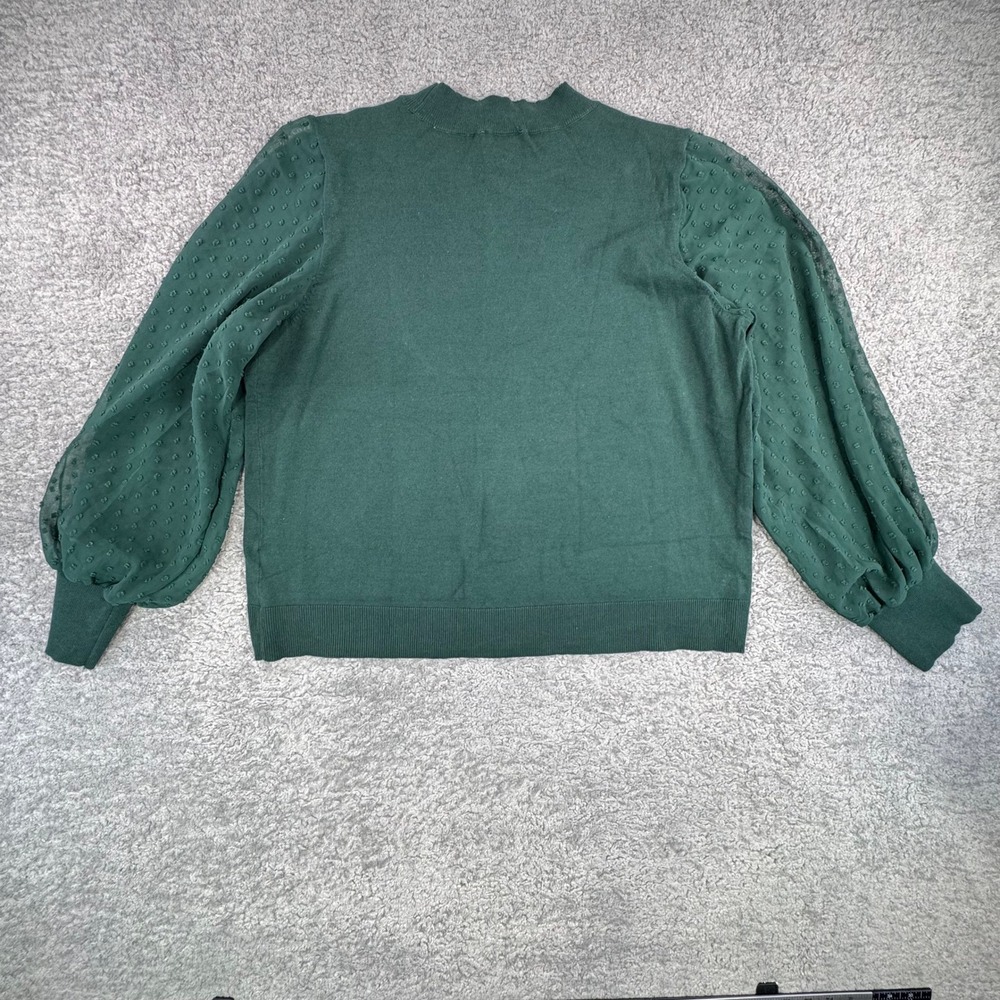 CeCe Women's Dark Green Textured Sleeve Mock Neck Sweater XL - Picture 6 of 6